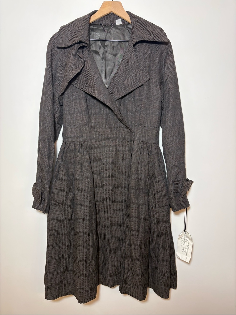 TOPSHOP Brown Fit & Flare Bow Back Full Skirted Dip Hem Riding Wool Coat UK12 40